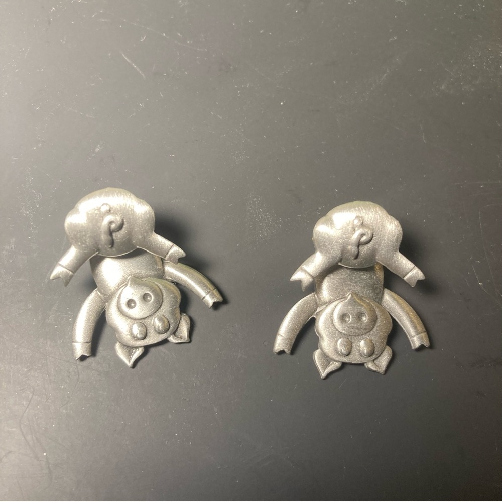 Vintage Signed JJ Jonette Pewter Pierced Earrings pigs